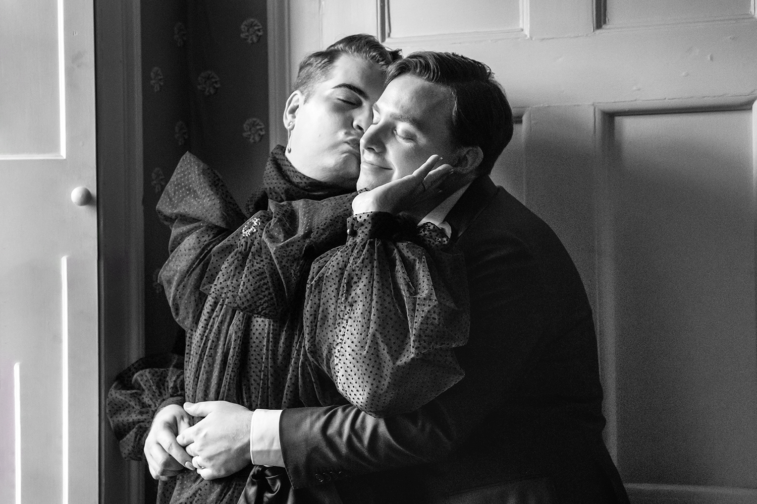 LGBTQ+ wedding couple pose that reflects connection and love